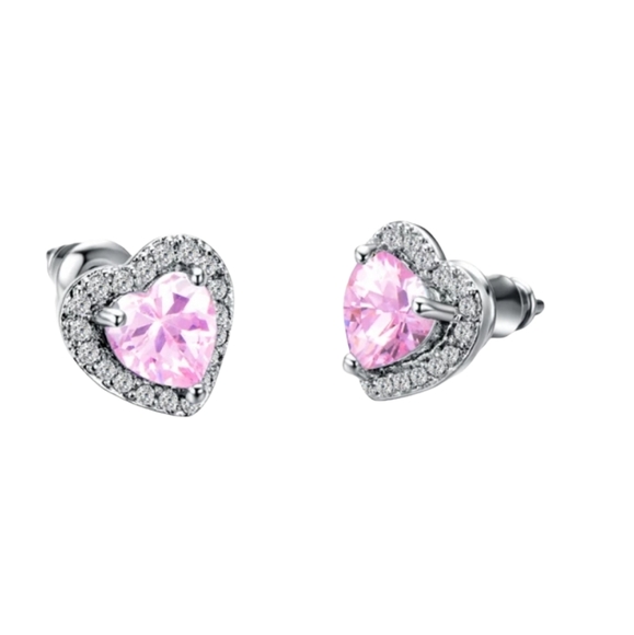 Cubic Zirconia Heart Earrings (pink) - Picture 1 of 4
